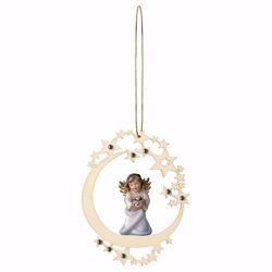 Picture of Guardian Angel with heart Moon Frame and coloured Stones Diam. cm 12 (4,7 inch) Christmas Tree wooden Decoration painted with oil colours Val Gardena