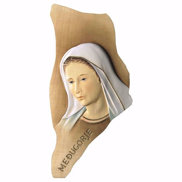 Imagen de Bajorrelieve Madonna Nuestra Señora de Medjugorje cm 32 (12,6 inch) Estatua pintada al óleo madera Val Gardena