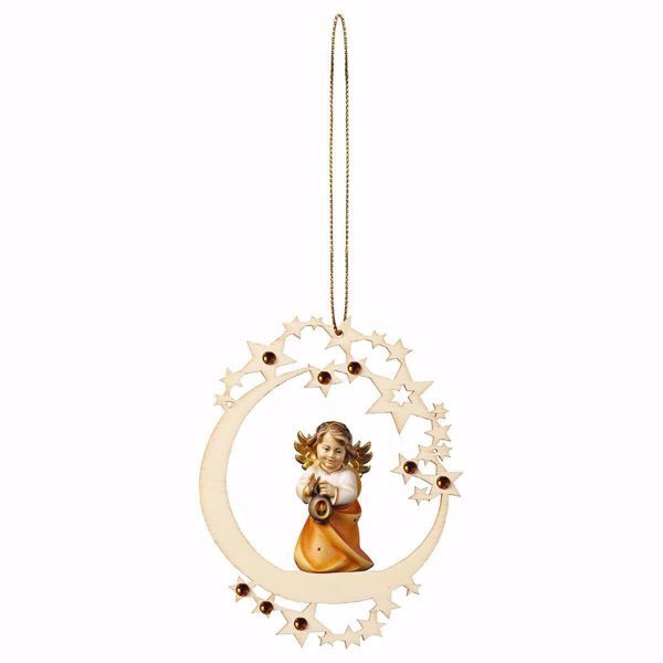 Immagine di Angelo con lanterna cornice Luna e pietre 12 cm addobbo legno albero di Natale