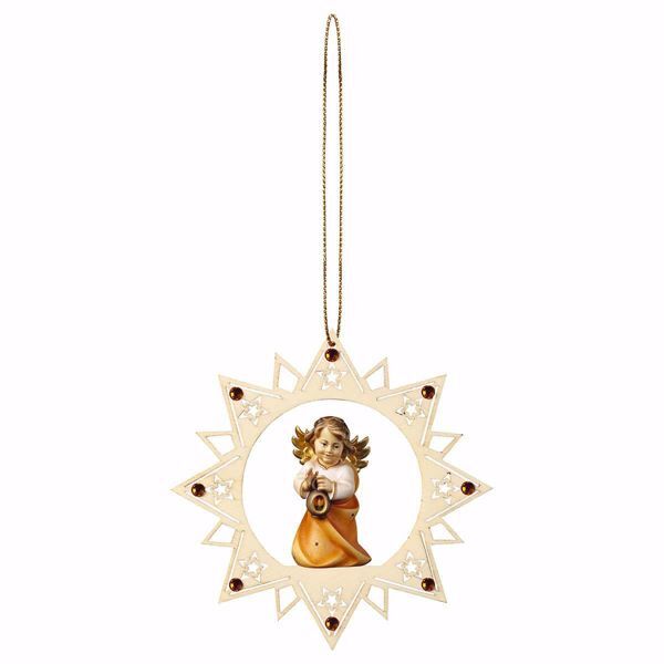 Immagine di Angelo con lanterna cornice Stella e pietre 12 cm addobbo legno albero di Natale