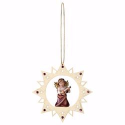Picture of Guardian Angel with lute Star Frame and coloured Stones Diam. cm 12 (4,7 inch) Christmas Tree wooden Decoration painted with oil colours Val Gardena