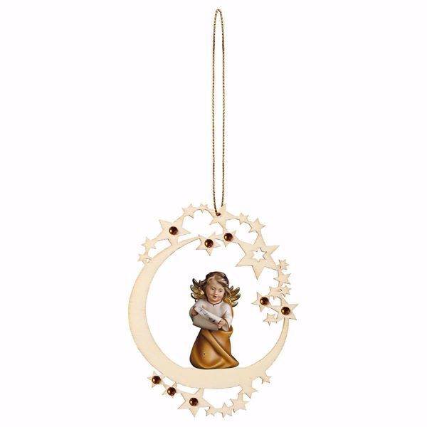 Immagine di Angelo con note cornice Luna e pietre 12 cm addobbo legno albero di Natale