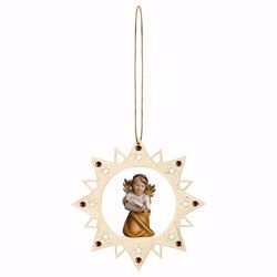 Picture of Guardian Angel with notes Star Frame and coloured Stones Diam. cm 12 (4,7 inch) Christmas Tree wooden Decoration painted with oil colours Val Gardena