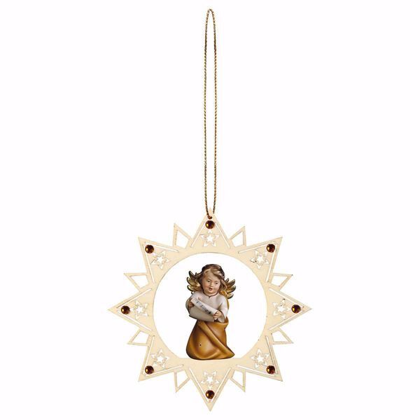 Immagine di Angelo con note cornice Stella e pietre 12 cm addobbo legno albero di Natale