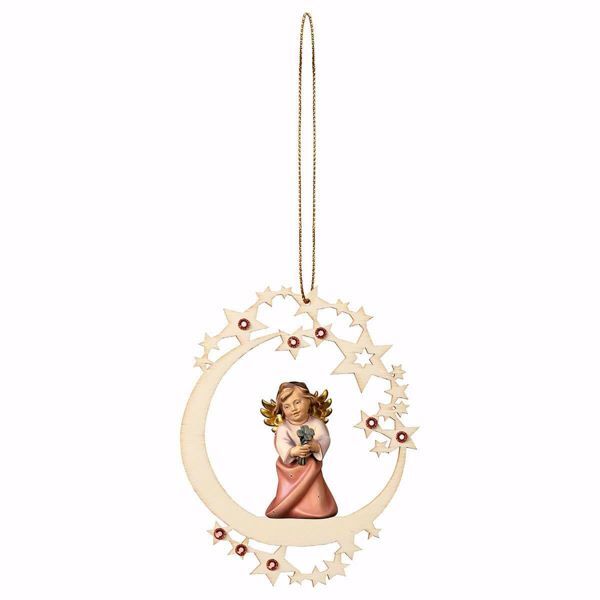Immagine di Angelo con quadrifoglio cornice Luna e pietre 12 cm addobbo legno albero di Natale