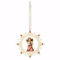 Picture of Guardian Angel with cloverleaf Star Frame and coloured Stones Diam. cm 12 (4,7 inch) Christmas Tree wooden Decoration painted with oil colours Val Gardena