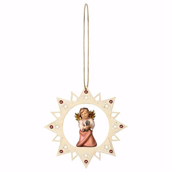 Immagine di Angelo con quadrifoglio cornice Stella e pietre 12 cm addobbo legno albero di Natale