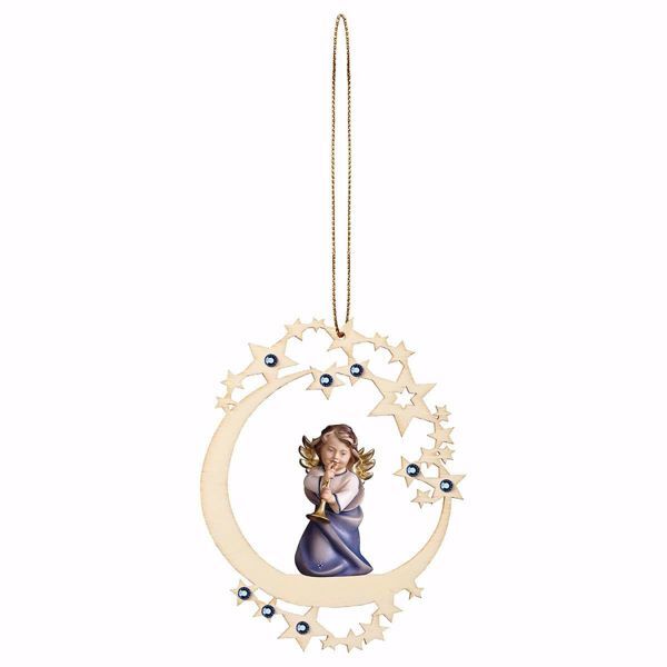 Immagine di Angelo con trombone cornice Luna e pietre 12 cm addobbo legno albero di Natale