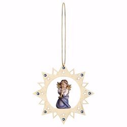 Picture of Guardian Angel with trombone Star Frame and coloured Stones Diam. cm 12 (4,7 inch) Christmas Tree wooden Decoration painted with oil colours Val Gardena