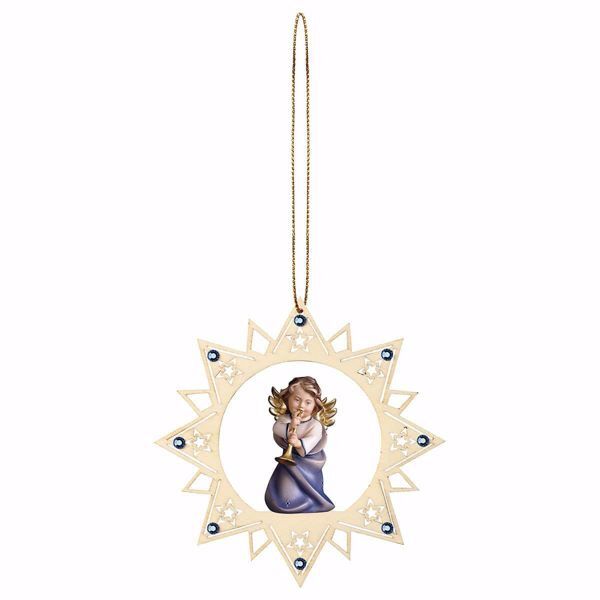 Immagine di Angelo con trombone cornice Stella e pietre 12 cm addobbo legno albero di Natale