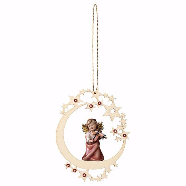 Immagine di Angelo con violino cornice Luna e pietre 12 cm addobbo legno albero di Natale