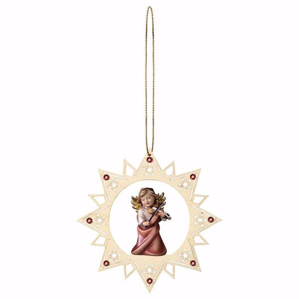 Immagine di Angelo con violino cornice Stella e pietre 12 cm addobbo legno albero di Natale