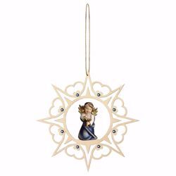 Picture of Guardian Angel with chalice Hearts Frame and coloured Stones Diam. cm 15 (5,9 inch) Christmas Tree wooden Decoration painted with oil colours Val Gardena