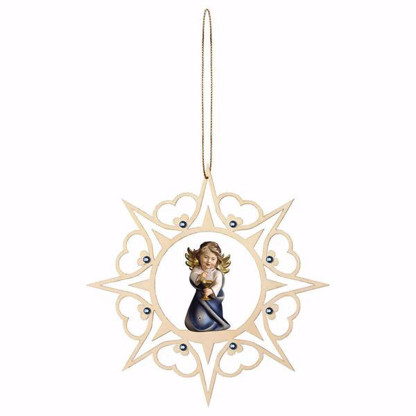 Immagine di Angelo con calice cornice Cuori e pietre 15 cm addobbo legno albero di Natale