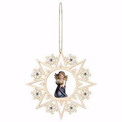Picture of Guardian Angel with chalice Snow Flakes Frame and coloured Stones Diam. cm 15 (5,9 inch) Christmas Tree wooden Decoration painted with oil colours Val Gardena