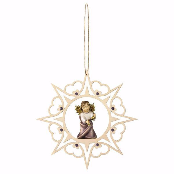 Immagine di Angelo con campanelli cornice Cuori e pietre 15 cm addobbo legno albero di Natale