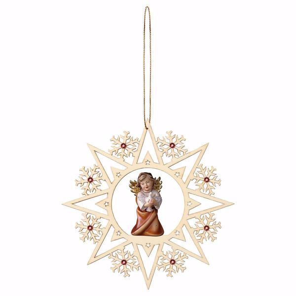 Immagine di Angelo con colomba Fiocco Neve e pietre 15 cm addobbo legno albero di Natale