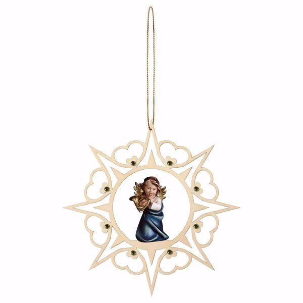 Immagine di Angelo con corno cornice Cuori e pietre 15 cm addobbo legno albero di Natale