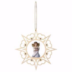 Picture of Guardian Angel with heart Hearts Frame and coloured Stones Diam. cm 15 (5,9 inch) Christmas Tree wooden Decoration painted with oil colours Val Gardena