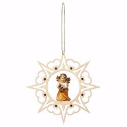Picture of Guardian Angel with lantern Hearts Frame and coloured Stones Diam. cm 15 (5,9 inch) Christmas Tree wooden Decoration painted with oil colours Val Gardena