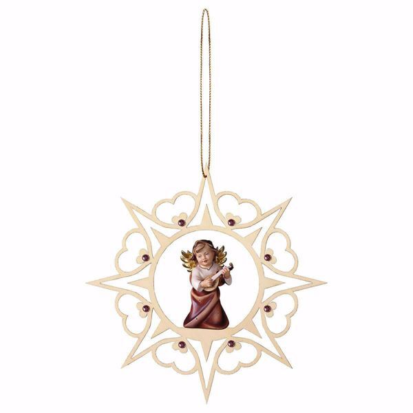 Immagine di Angelo con liuto cornice Cuori e pietre 15 cm addobbo legno albero di Natale