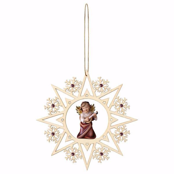 Immagine di Angelo con liuto Fiocco Neve e pietre 15 cm addobbo legno albero di Natale