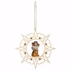 Picture of Guardian Angel with notes Hearts Frame and coloured Stones Diam. cm 15 (5,9 inch) Christmas Tree wooden Decoration painted with oil colours Val Gardena