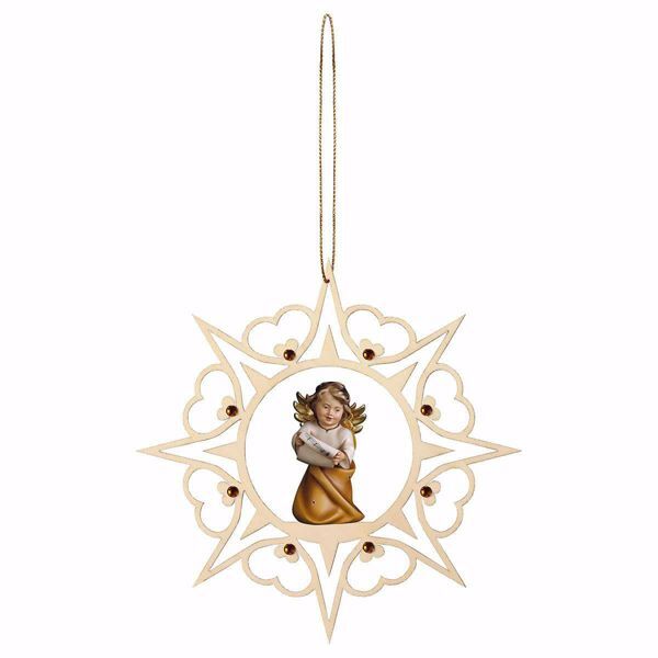 Immagine di Angelo con note cornice Cuori e pietre 15 cm addobbo legno albero di Natale