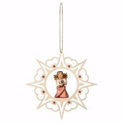 Picture of Guardian Angel with cloverleaf Hearts Frame and coloured Stones Diam. cm 15 (5,9 inch) Christmas Tree wooden Decoration painted with oil colours Val Gardena