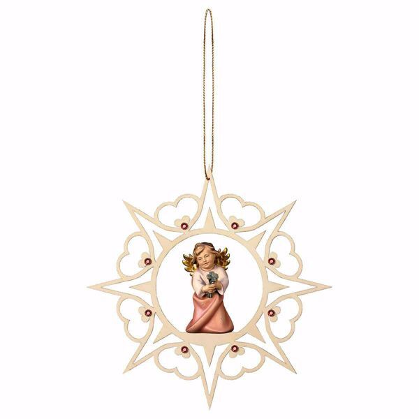 Immagine di Angelo con quadrifoglio cornice Cuori e pietre 15 cm addobbo legno albero di Natale