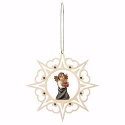 Picture of Guardian Angel with gift Hearts Frame and coloured Stones Diam. cm 15 (5,9 inch) Christmas Tree wooden Decoration painted with oil colours Val Gardena