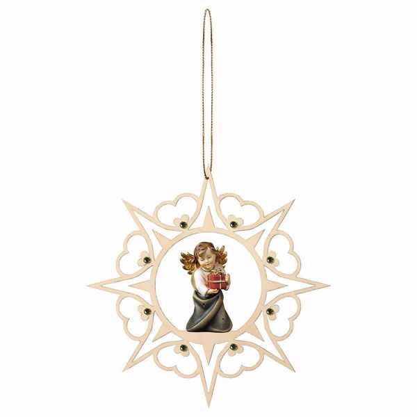 Immagine di Angelo con regalo cornice Cuori e pietre 15 cm addobbo legno albero di Natale