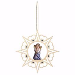 Picture of Guardian Angel with trombone Hearts Frame and coloured Stones Diam. cm 15 (5,9 inch) Christmas Tree wooden Decoration painted with oil colours Val Gardena
