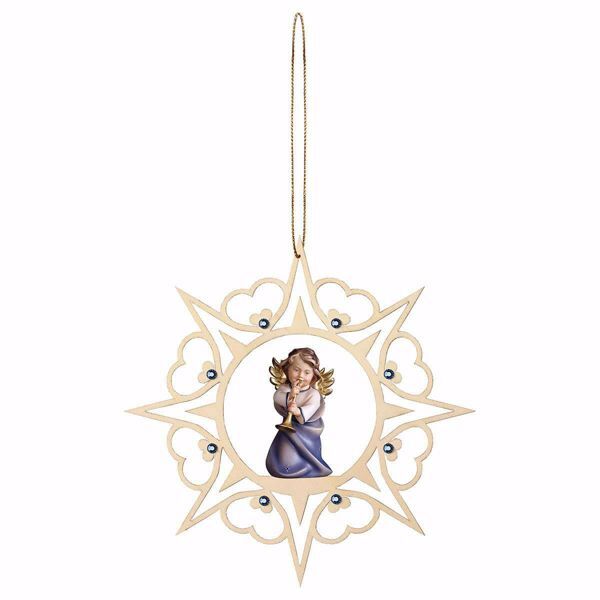 Immagine di Angelo con trombone cornice Cuori e pietre 15 cm addobbo legno albero di Natale