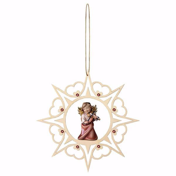 Immagine di Angelo con violino cornice Cuori e pietre 15 cm addobbo legno albero di Natale