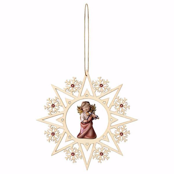 Immagine di Angelo con violino Fiocco Neve e pietre 15 cm addobbo legno albero di Natale