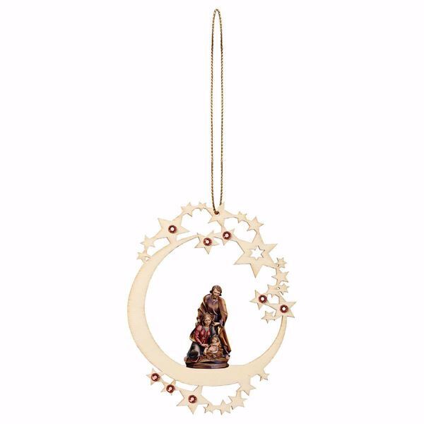 Picture of Baroque Nativity Scene with Moon Frame and coloured Stones Diam. cm 12 (4,7 inch) Nativity Christmas Tree wooden Decoration painted with oil colours Val Gardena