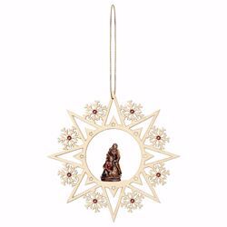 Picture of Baroque Nativity Scene with Snow Flakes Frame and coloured Stones Diam. cm 15 (5,9 inch) Nativity Christmas Tree wooden Decoration painted with oil colours Val Gardena