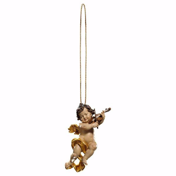 Picture of Putto Cherub Angel with violin and golden thread cm 6 (2,4 inch) Christmas Tree wooden Decoration painted with oil colours Val Gardena