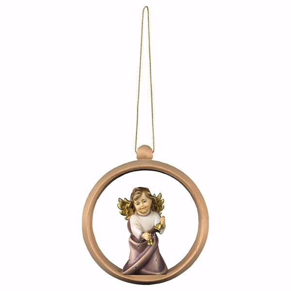 Imagen de Ángel con cascabeles y Marco de Anillo 10 cm adorno madera árbol de Navidad