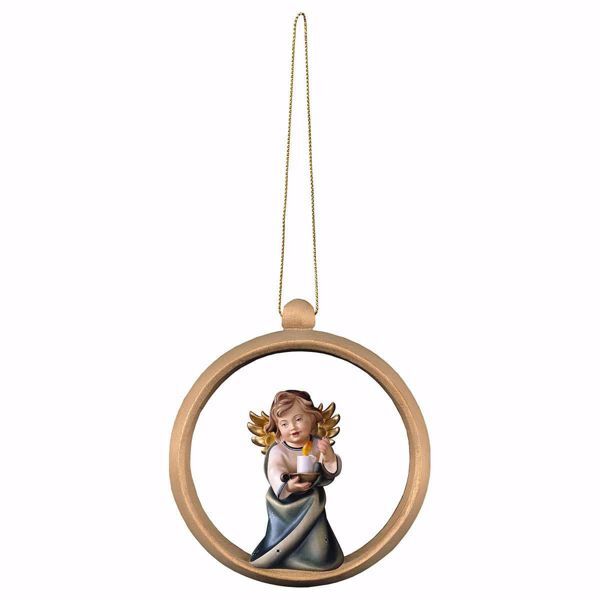 Immagine di Angelo con candela cornice Anello 10 cm addobbo legno albero di Natale