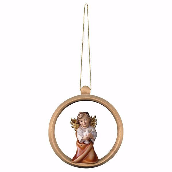 Imagen de Ángel con paloma y Marco de Anillo 10 cm adorno madera árbol de Navidad