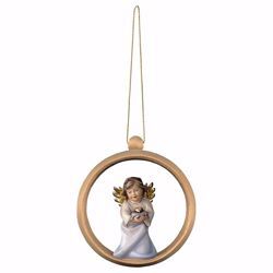 Picture of Guardian Angel with heart and Ring Frame Diam. cm 10 (3,9 inch) Christmas Tree wooden Decoration painted with oil colours Val Gardena