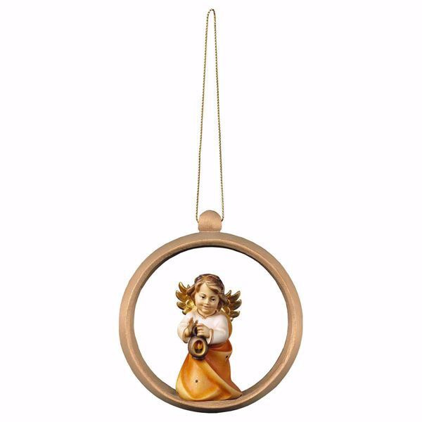 Picture of Guardian Angel with lantern and Ring Frame Diam. cm 10 (3,9 inch) Christmas Tree wooden Decoration painted with oil colours Val Gardena