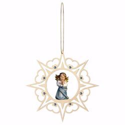 Picture of Guardian Angel Praying with Hearts Frame and coloured Stones Diam. cm 15 (5,9 inch) Christmas Tree wooden Decoration painted with oil colours Val Gardena