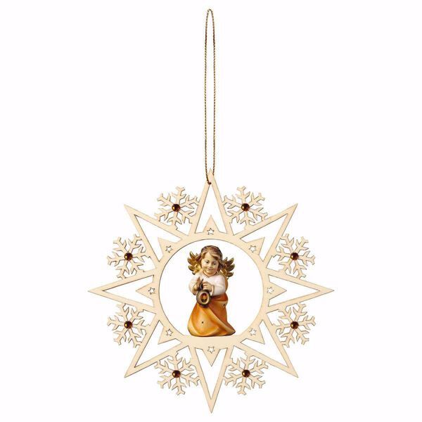 Immagine di Angelo con lanterna Fiocco Neve e pietre 15 cm addobbo legno albero di Natale
