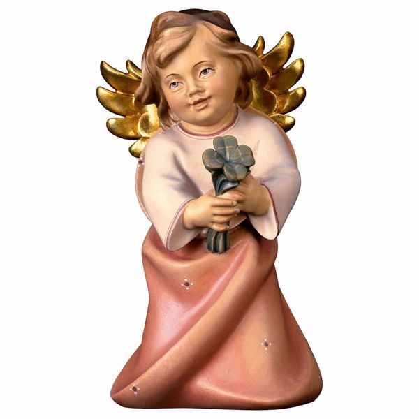 Picture of Guardian Angel with cloverleaf cm 6 (2,4 inch) Val Gardena wooden Sculpture painted with oil colours