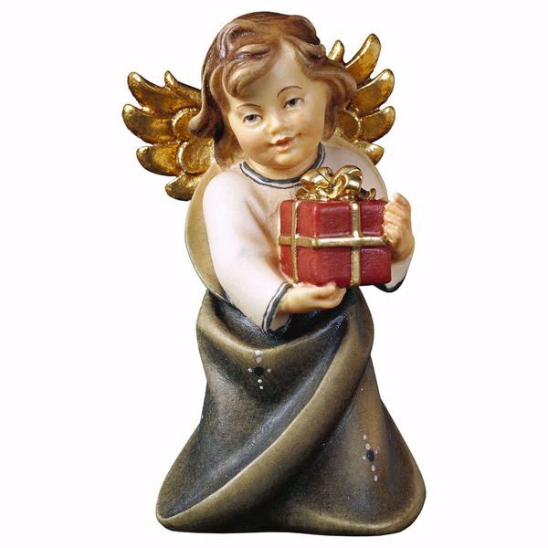 Picture of Guardian Angel with gift cm 6 (2,4 inch) Val Gardena wooden Sculpture painted with oil colours