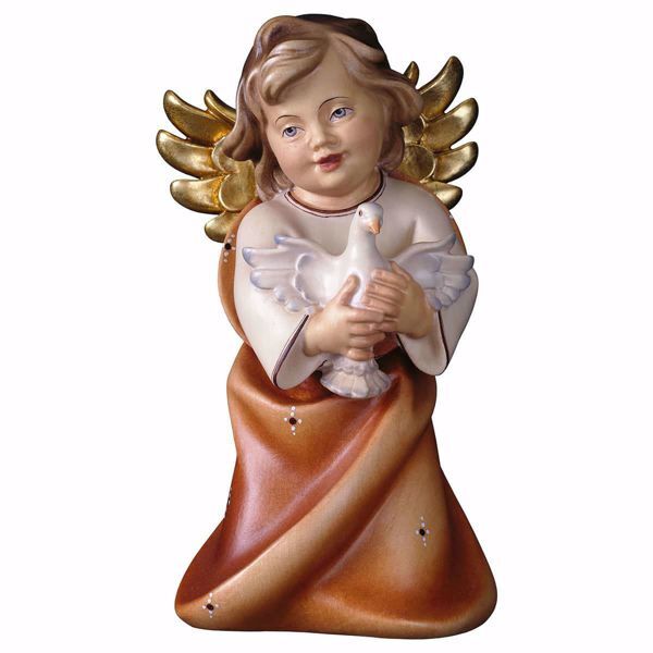 Picture of Guardian Angel with dove cm 7,5 (3,0 inch) Val Gardena wooden Sculpture painted with oil colours