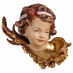 Picture of Angel head with rose left cm 7 (2,8 inch) Val Gardena wooden Sculpture painted with oil colours